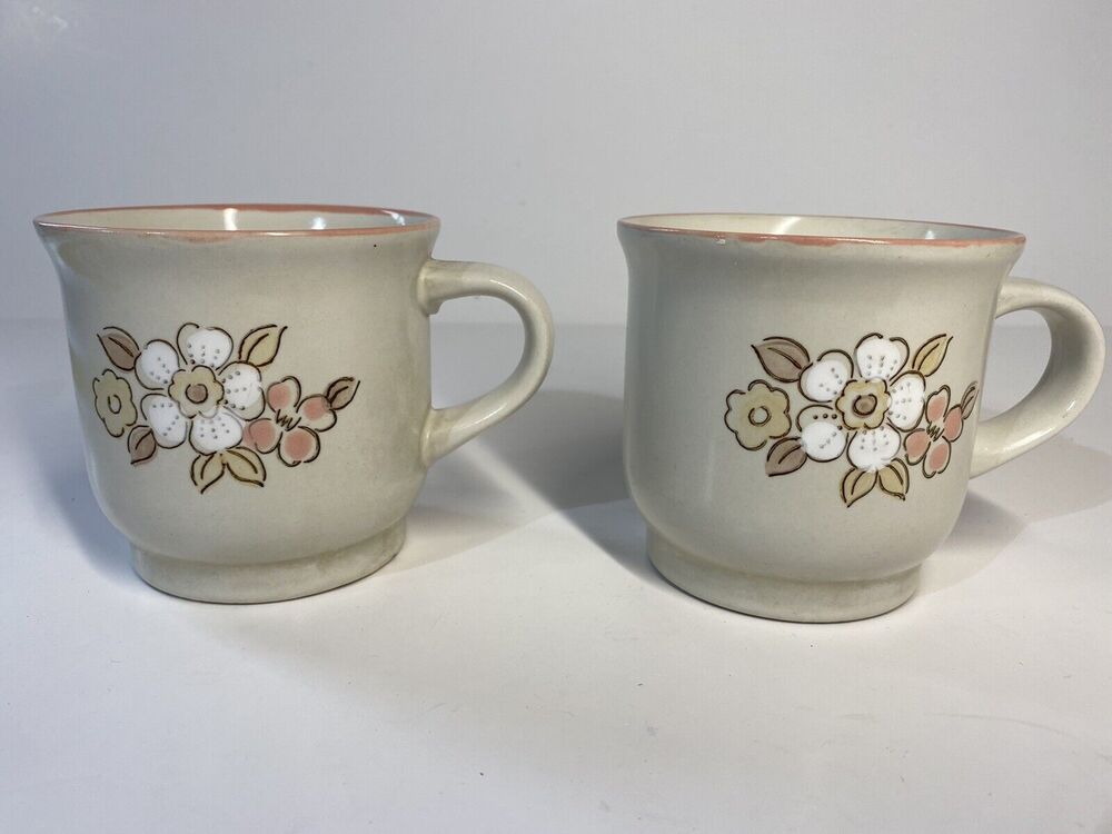Vintage Chantilly Fleur de Bois Stoneware Mugs Set of 2 - 70's Pink Replacements